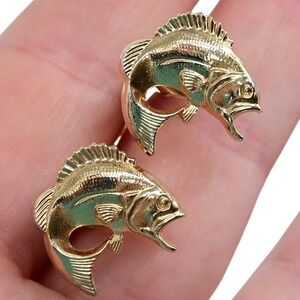 Vintage Gold Bass Fish Cufflinks Nautical Coastal Men's Accessories Dad Gift